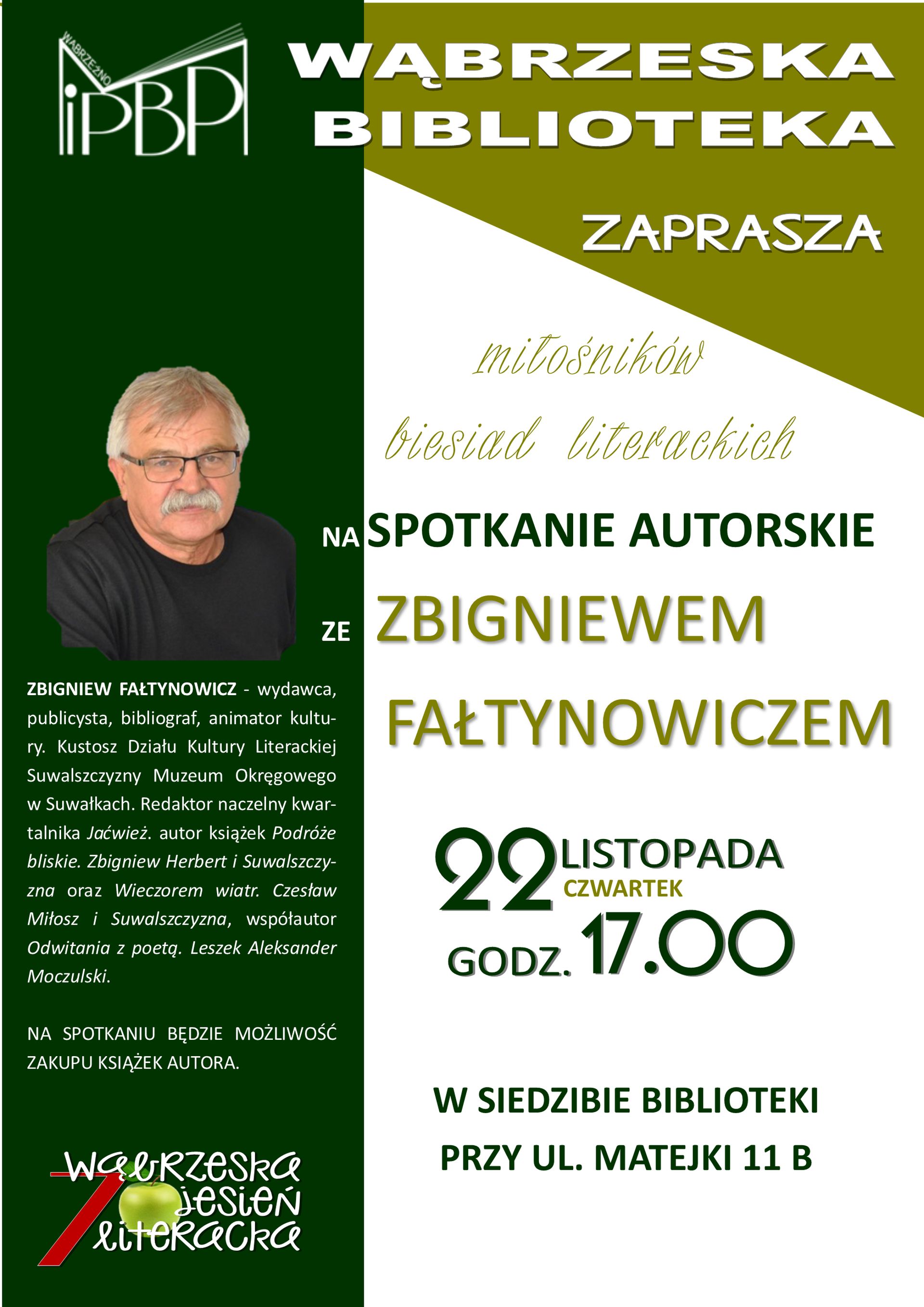 Plakat Zbigniew Fałtynowicz - spotkanie autorskie